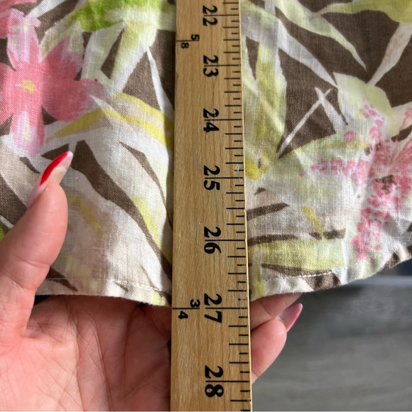 J. Jill Green Yellow Lightweight Linen Tropical Palm Print Button Front Blouse M - Picture 4 of 7